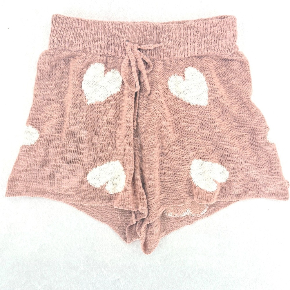 Pink Lily Dusty Rose Heart Print Lounge Shorts XS Coquette‎ Soft Girl Romantic